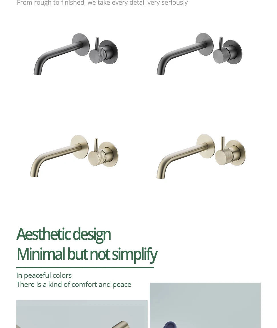 Washbasin Faucet Bathroom Sink Faucets Knurled Brushed Gold Wall Mounted Water Mixer Tap Gunmetal Brass Hot &Cold