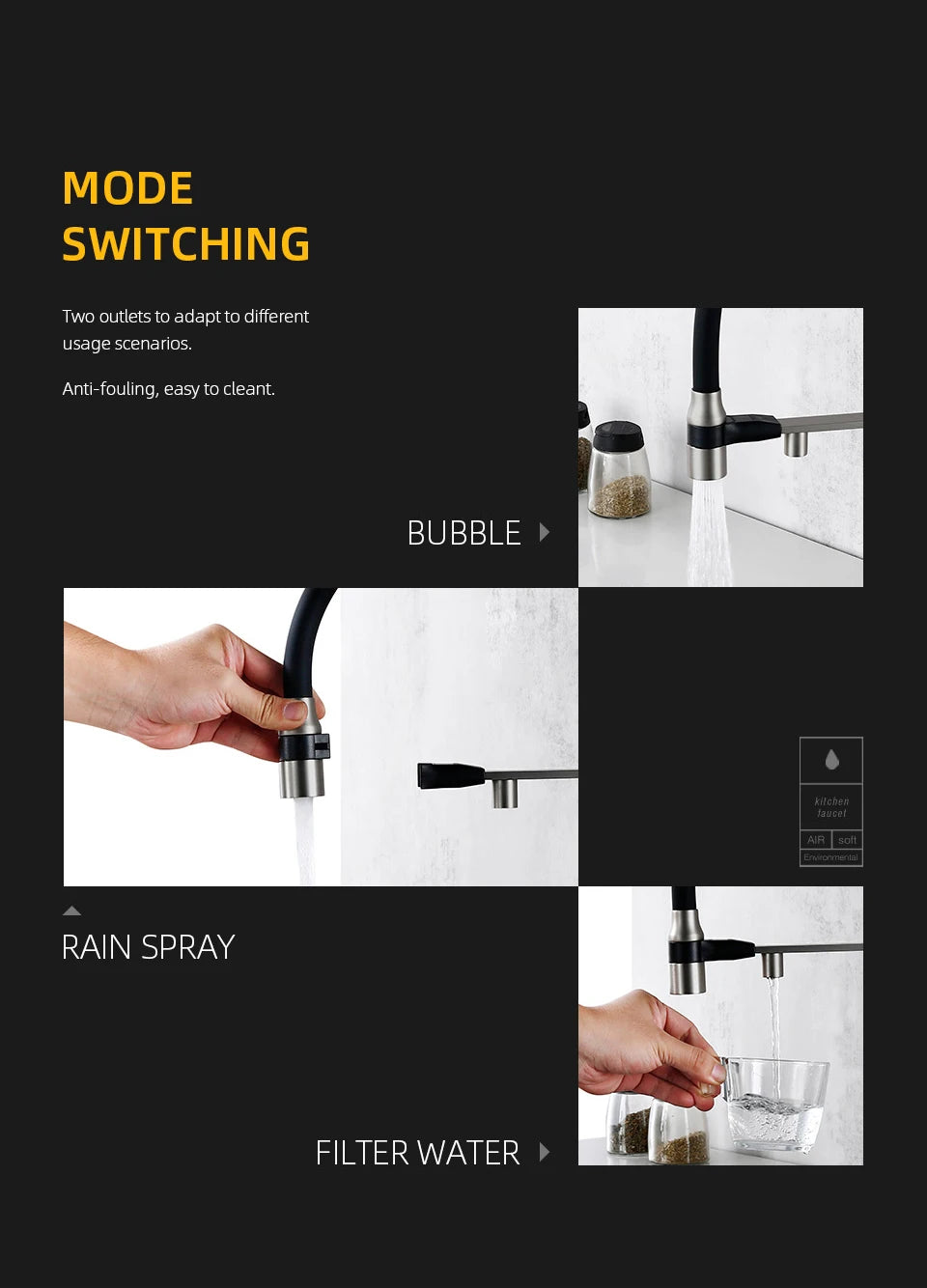 Brushed Nickel Kitchen Faucet Pull Out Double Handle Kitchen Tap Matte Chrome Kitchen Mixer Brass Single Hole 3 Ways Sink Tap