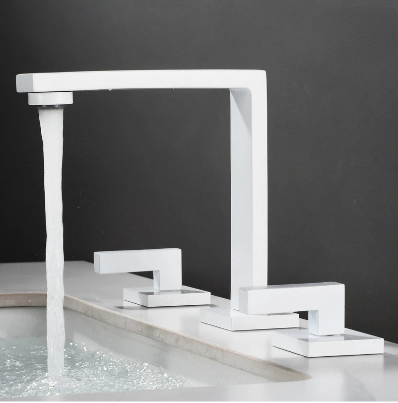 Three Hole Basin Faucet Brass Gun Grey Bathroom Faucet Cold and Hot Water Black Mixer Tap 3 Pieces Bathtub torneiras de cozinha
