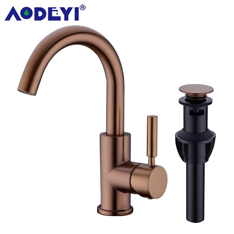 Brass Black Bathroom Basin Faucet Cold And Hot Water Mixer Sink Tap Nickel Brushed Gold Rose Bronze Taps with Pop Up Drain