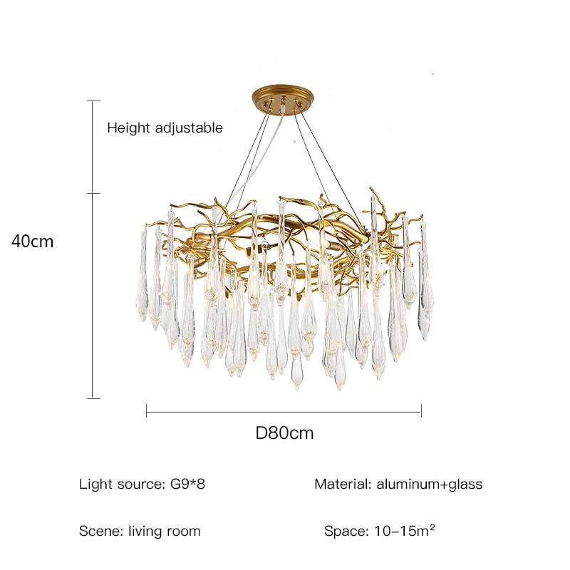 Branch Crystal Chandelier For Kitchen Table Living Dining Room Bedroom Round Modern Gold Crystal Hanging Chandelier Lights