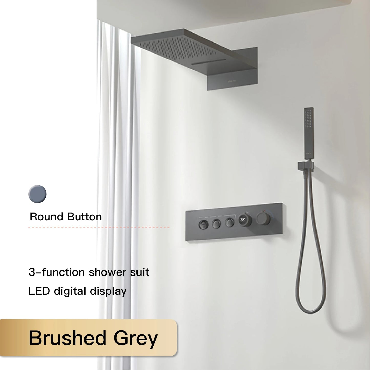 Luxury Black Brass Shower System LED Digital Display