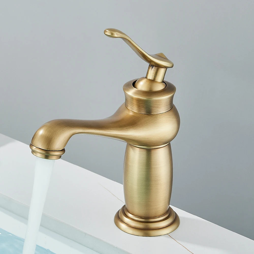 Quyanre Retro Antique Brass Basin Faucet Single Handle Mixer Tap Hot Cold Water Bathroom Sink Faucet