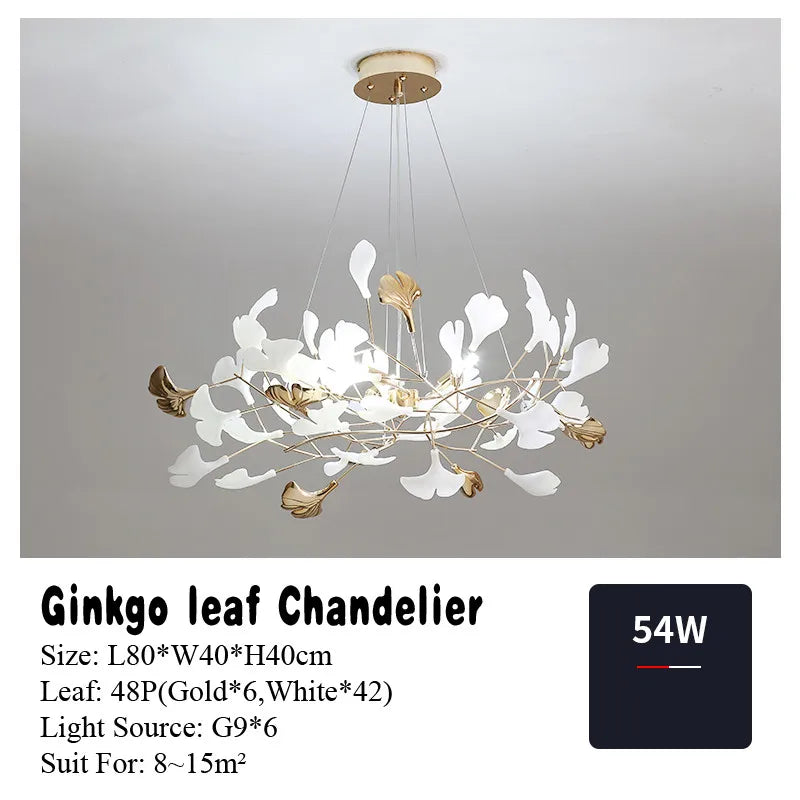 Modern Nordic Ginkgo Branch Leaf G9 LED Ceiling Chandelier For Living Dining Room Pendant Lamp Home Decor Lustre Indoor Lighting