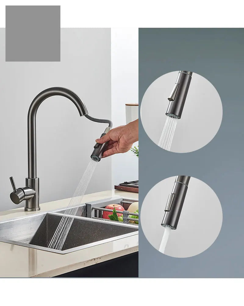 FMHJFISD Kitchen Faucet Brushed Gold Pull Out Kitchen Sink Water Tap Single Handle Mixer Tap 360 Rotation Kitchen Shower Faucet
