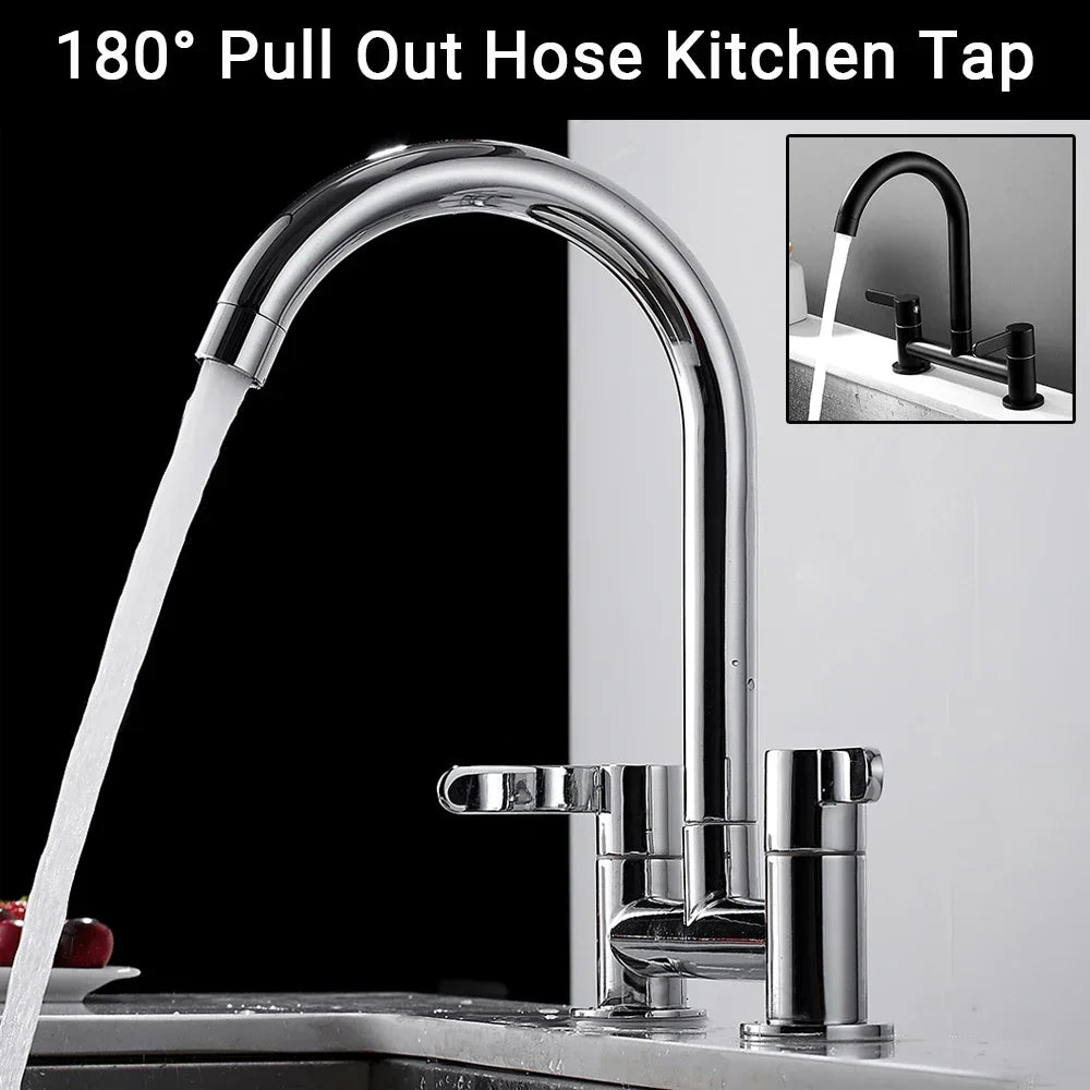 Kitchen Faucet Modern Double Handles Sink Tap 360° Swivel Spout Mixing Faucet Brass Bathroom Faucet for  Sink Deck Mounted