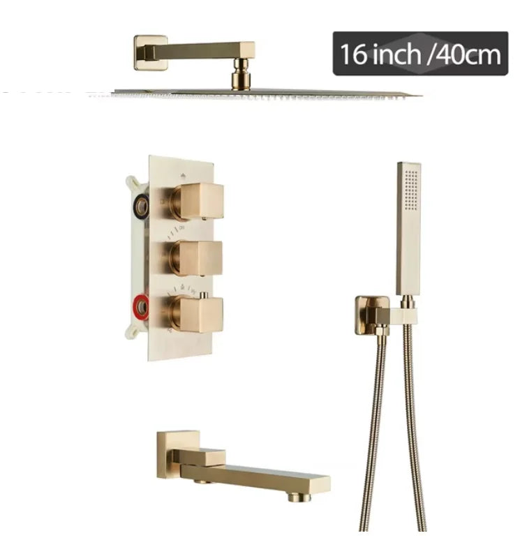 Modern Bathroom Rain Waterfall Shower Set Thermostatic Mixer Bath Shower Mixer Tap Brass Body