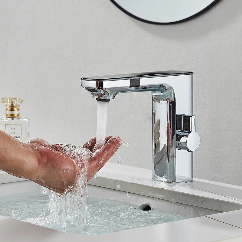 Smart Sensor Basin Faucet Digital Display Screen Hot Cold Water Mixer Tap Vanity Touchless Faucet For Bathroom Basin Taps Crane