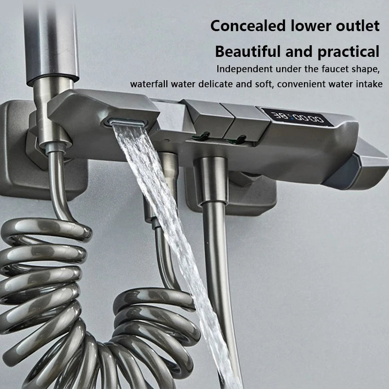 White Grey Deluxe Shower System Set Bathroom Rain Pressurized Shower Faucet Set Brass LED Digital Bathtub Shower Faucet Full Set