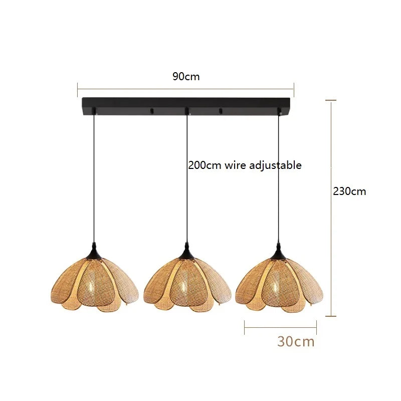 IWHD Rattan Wicker Petal LED Pendant Lights Fixtures Home Indoor Decor Bedroom Dining Living Room Light Japanese Style Hanglamp