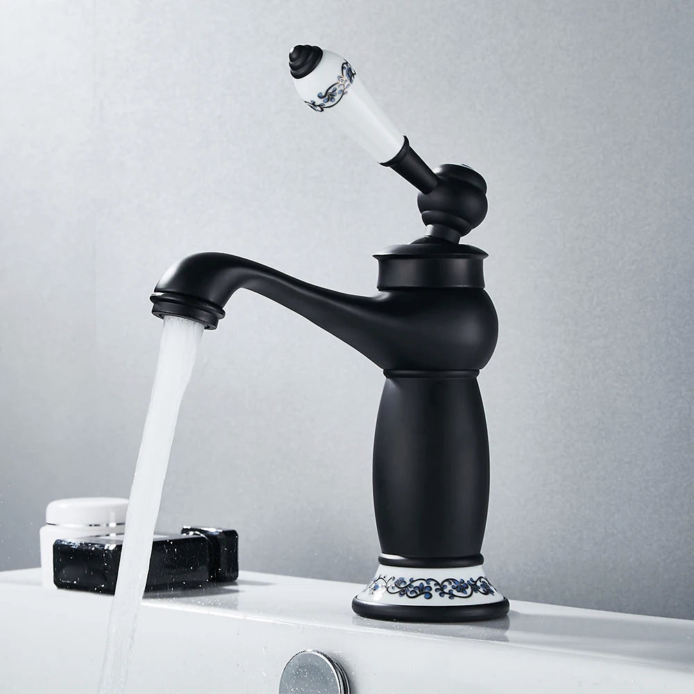 Basin Sink Faucet Mixer Faucet Single Lever Hot Cold Water Tap Brass Bath Faucet Retro Water Saving Bathroom Washbasin Taps