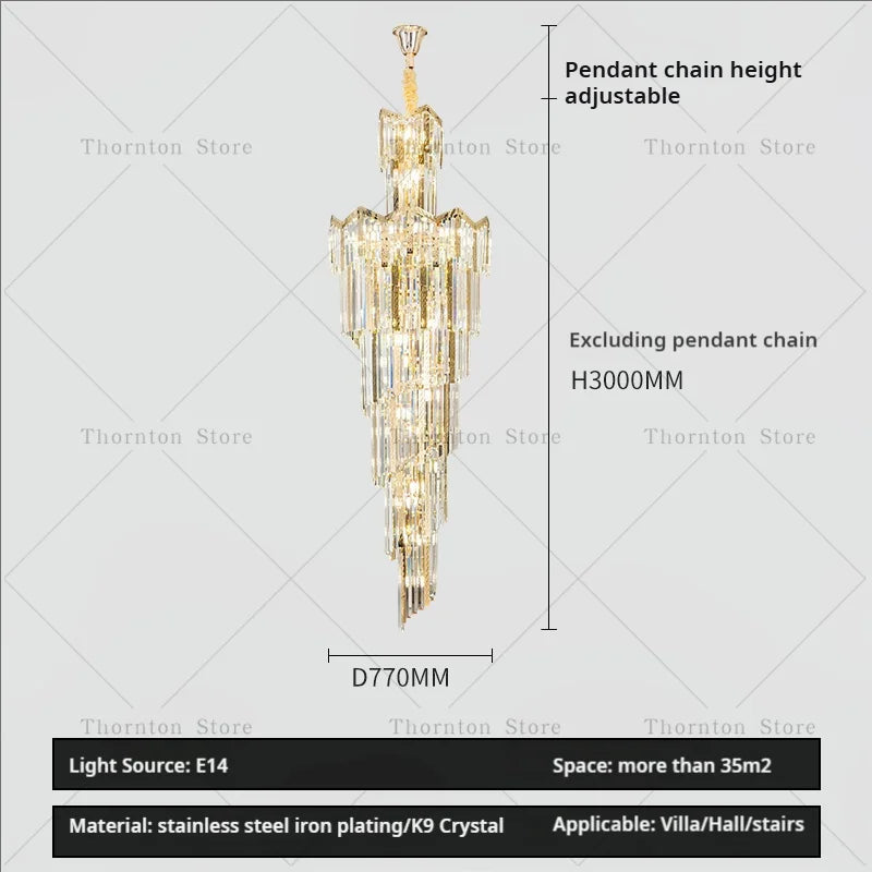 European Duplex Chandelier Light Luxury Atmosphere Villa Hotel Jump Floor Hollow Building In The Middle Floor Crystal Chandelier