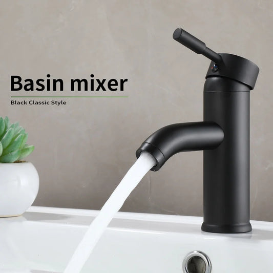 Black Minimalist style Bathroom Faucet Hot Cold Water Sink Mixer Tap Stainless Steel Basin Faucets