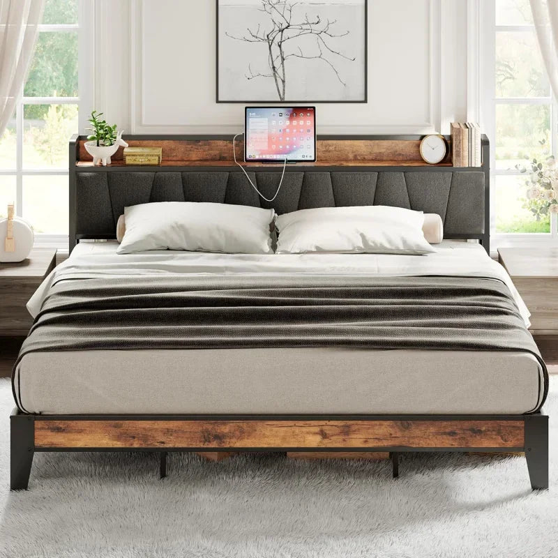 King Size Storage Bed Frame with Charging Station