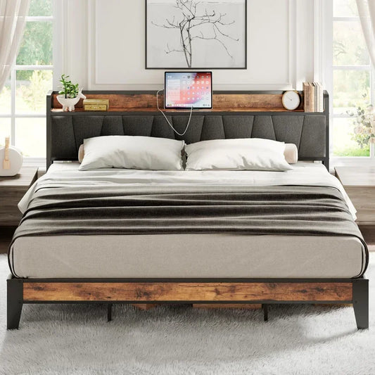 King Size Storage Bed Frame with Charging Station