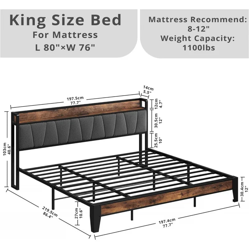 King Size Storage Bed Frame with Charging Station