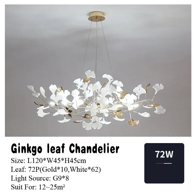 Modern Nordic Ginkgo Branch Leaf G9 LED Ceiling Chandelier For Living Dining Room Pendant Lamp Home Decor Lustre Indoor Lighting