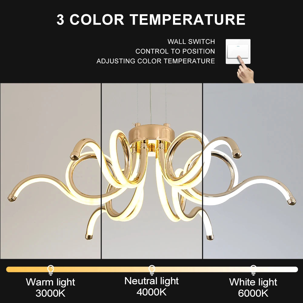 Artpad Gold Modern Chandeliers for Dining Room LED Pendant Light Nordic Hanging Chandelier Living Lamp with Remote Control