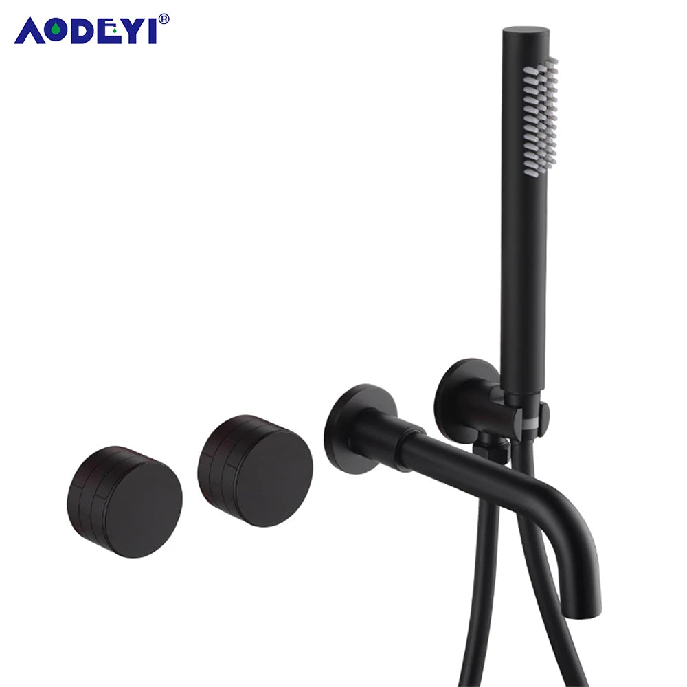 Bathroom Shower Faucet Set Black Mixer Valve Brushed Gold Solid Brass Hand Bath Tub Spout Two Ways Hot Cold Mixing Kit White