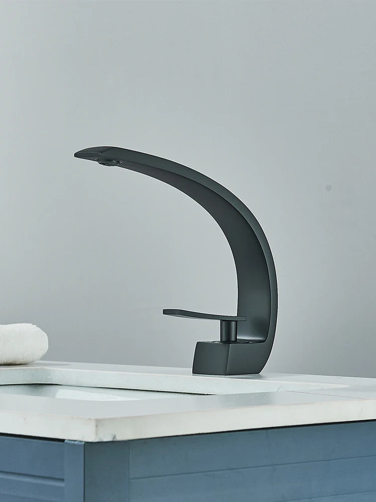 Black Bathroom Basin Faucet Deck Mount Black Chrome Washing Basin Mixer Water Taps Creative Hot Cold Water Crane Mixers