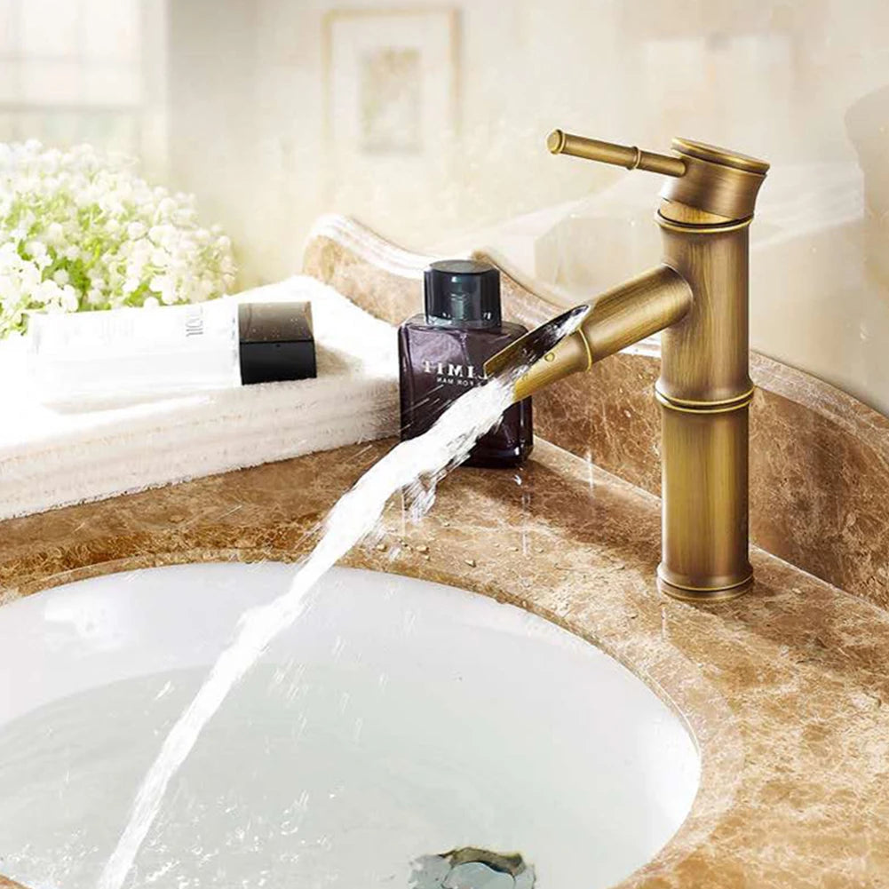 Basin Faucet Antique Brass Bamboo Shape Faucet Sink Mixer Faucet Single Handle Filter Impurities Kitchen Bathroom Accessories