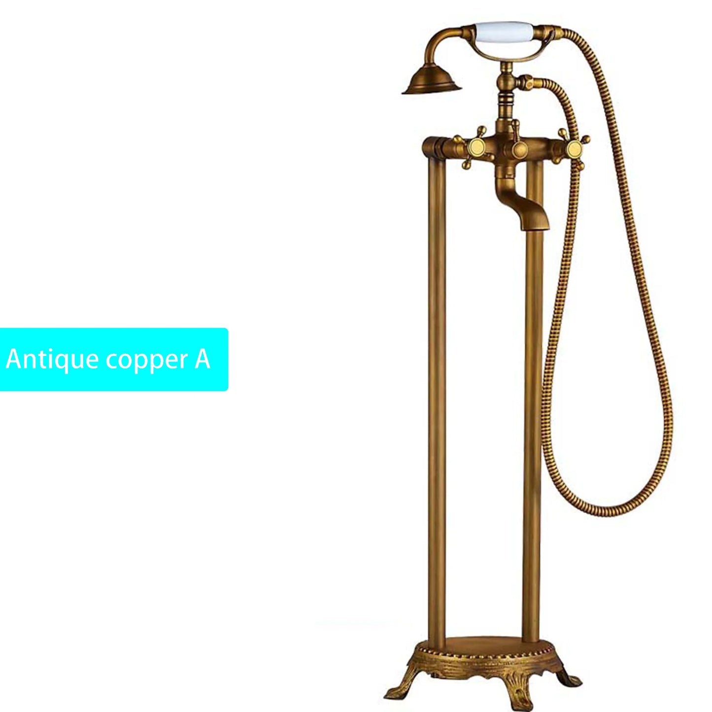 Floor Standing Double Tube Double Handle Bathtub Faucet Set for Bathroom With Rainfall Handshower Tub Faucet Freestanding Crane