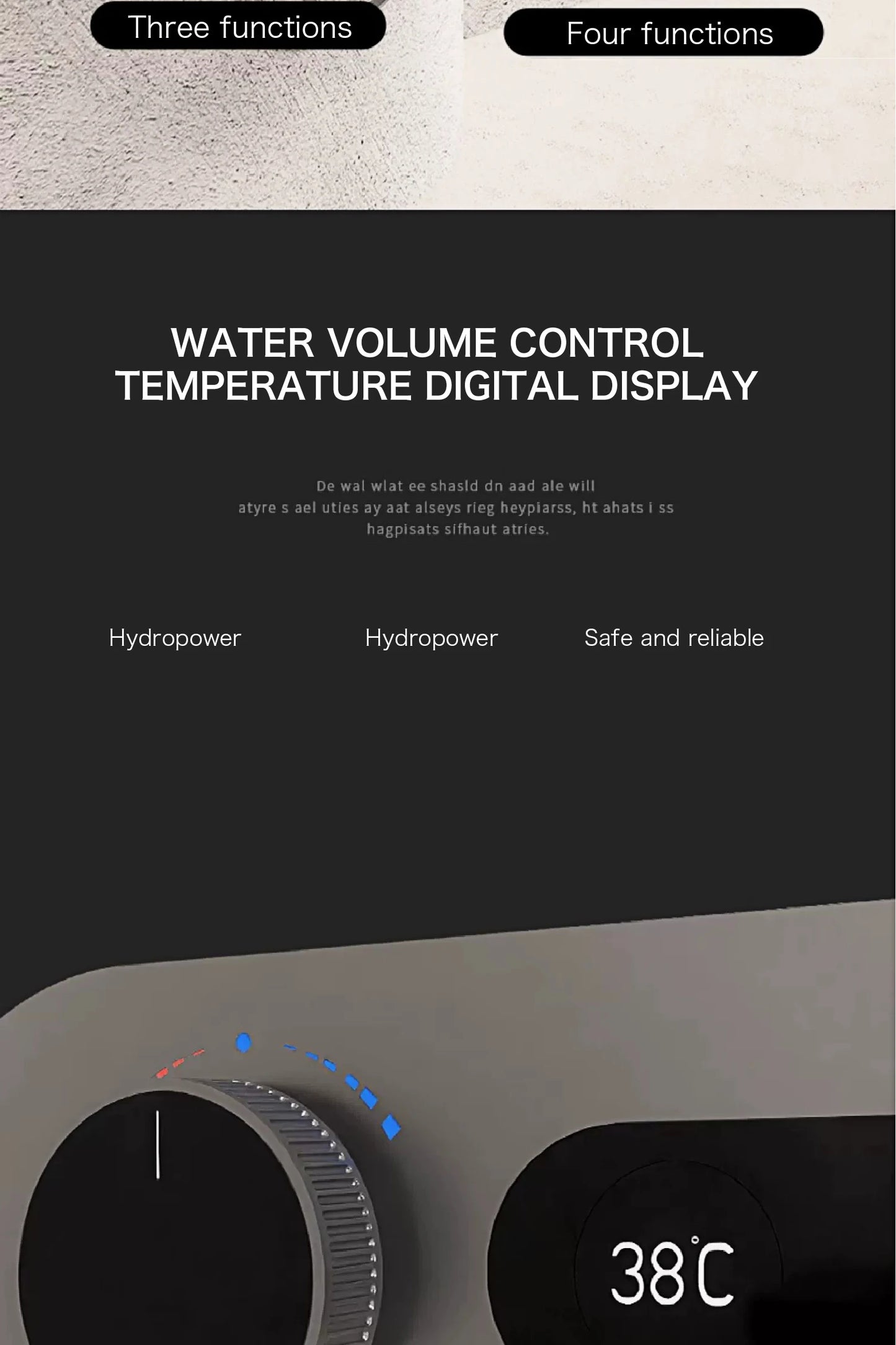 Luxury round gun gray brass shower system intelligent digital display with four functions cold and hot dual control shower Tap