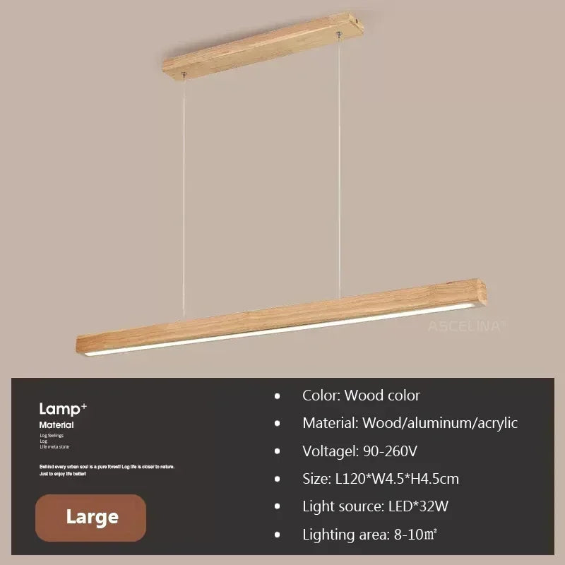 Modern Wood Long Strip LED Pendant Light