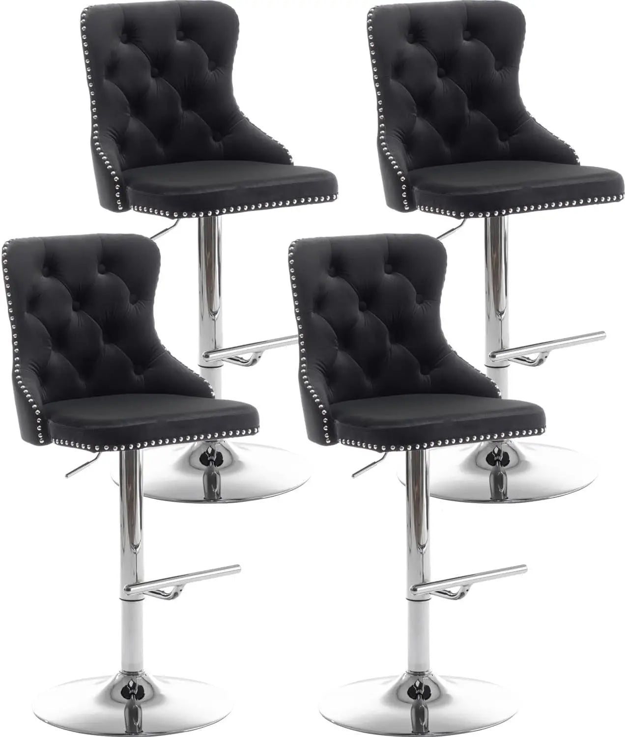 Velvet Button & Nailheads Trim Bar Stools Set of 4 Counter Height Bar Stools