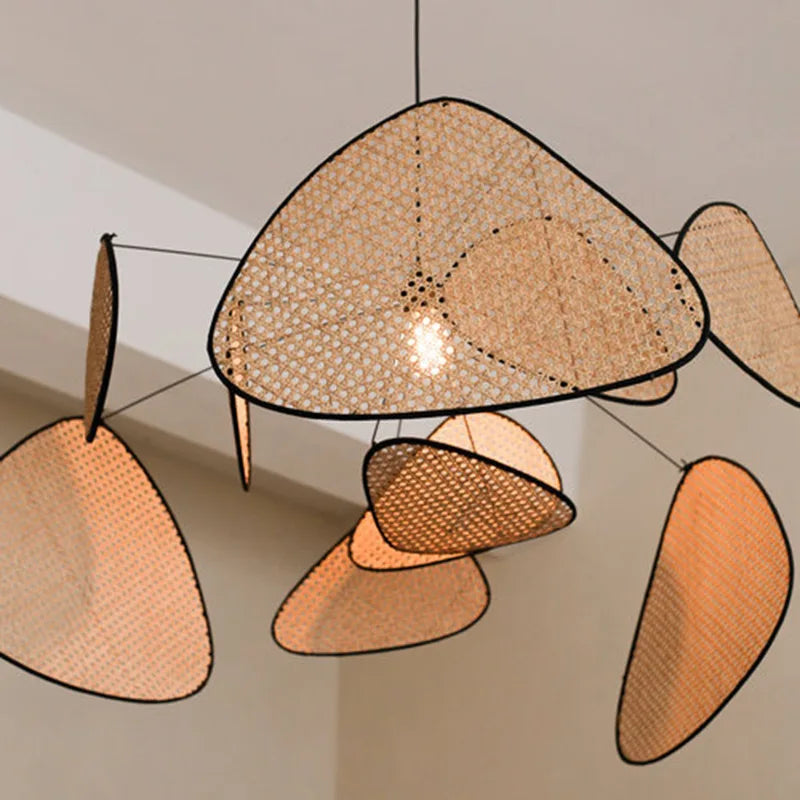Modern Living Room Pendant Lamp Dining Room Leaf Grid Rural Hand Made Rattan Art Screen Cchandelier Bedroom Home Decor 110V 240V