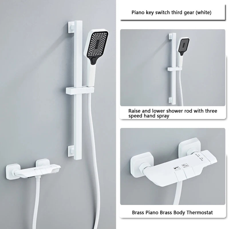 White Grey Deluxe Shower System Set Bathroom Rain Pressurized Shower Faucet Set Brass LED Digital Bathtub Shower Faucet Full Set