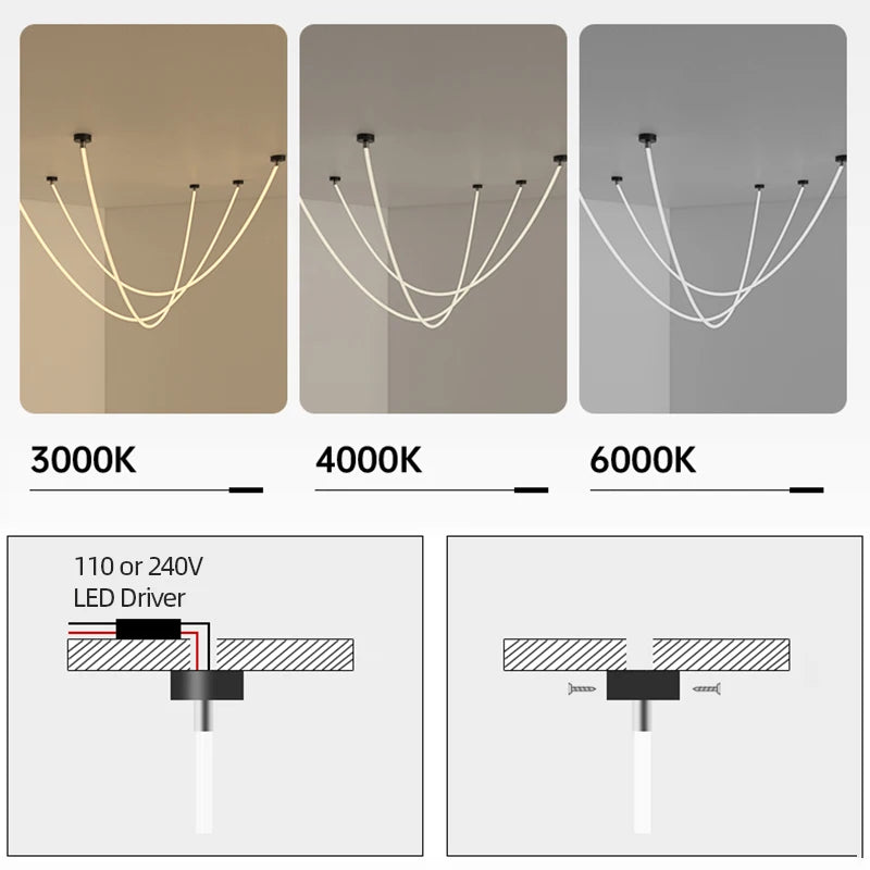 Modern LED Chandelier Silicone Lamps 360-degree Light-emitting for Living Room Restaurant Department Hotel Office Pendant Lights