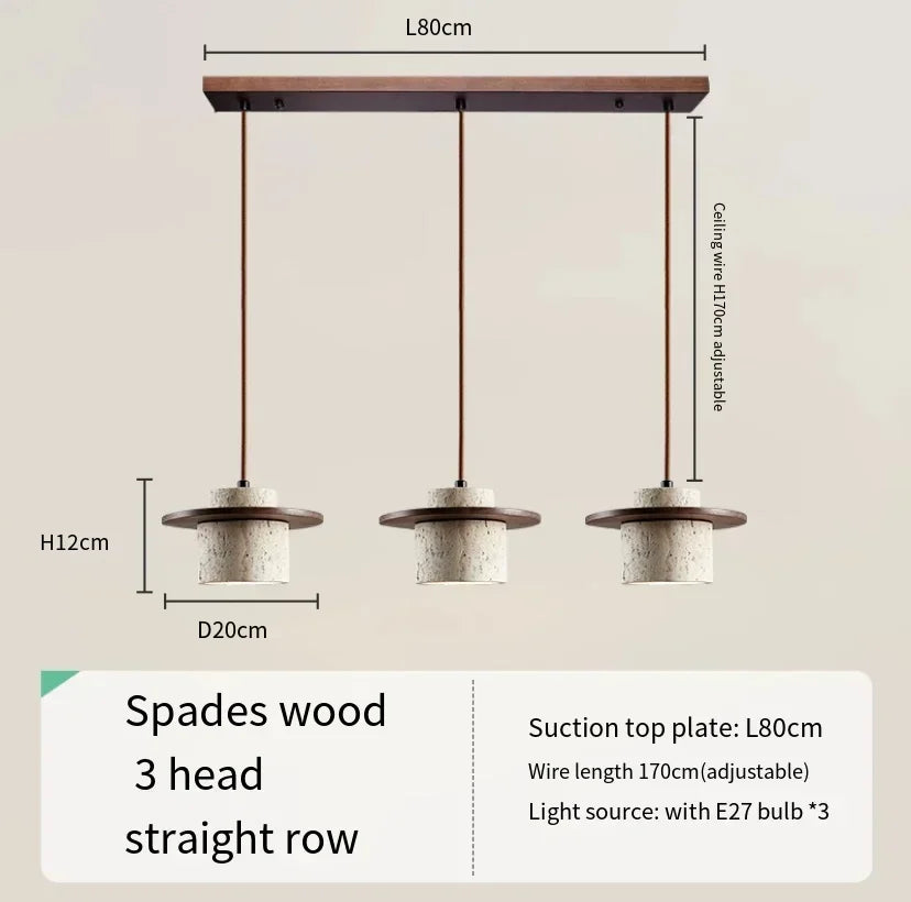 High Quality Stone Pendant Light Indoor LED Walnut/Log Yellow Travertine Chandelier Parlor Bedroom Cafe Bar Hanging Light