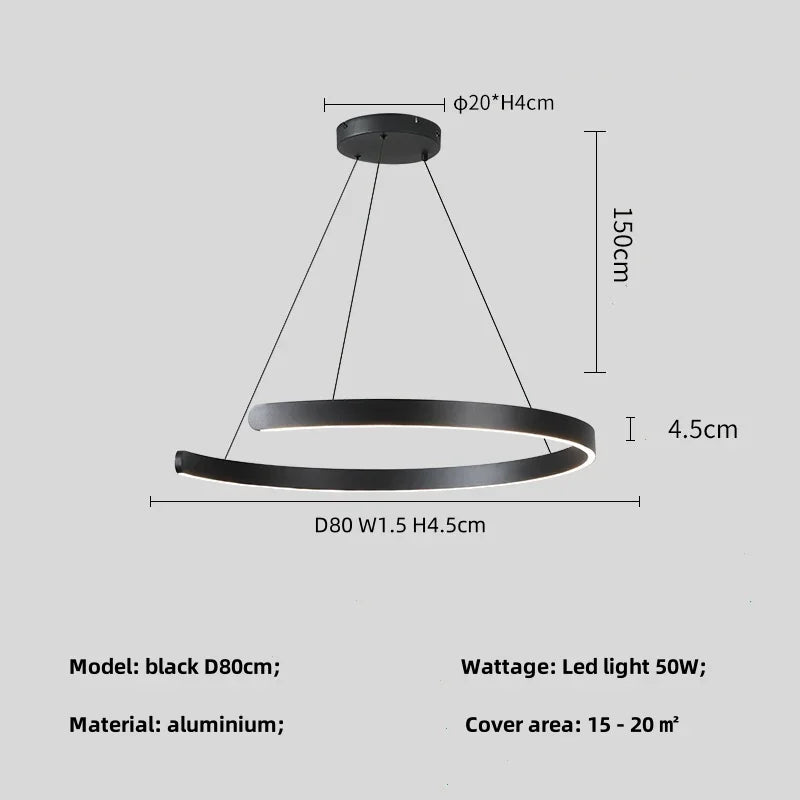 Modern Minimalist Semicircular Ring Led Chandelier For Lighting Living Dining Room Pendant Light Bedroom Hanging Lamp Luminarias