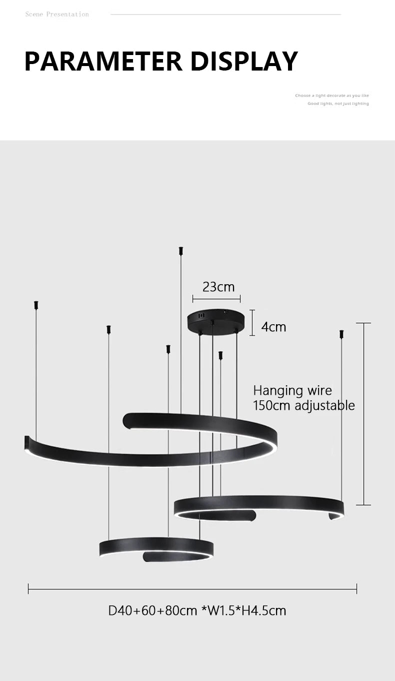 Modern Minimalist Semicircular Ring Led Chandelier For Lighting Living Dining Room Pendant Light Bedroom Hanging Lamp Luminarias