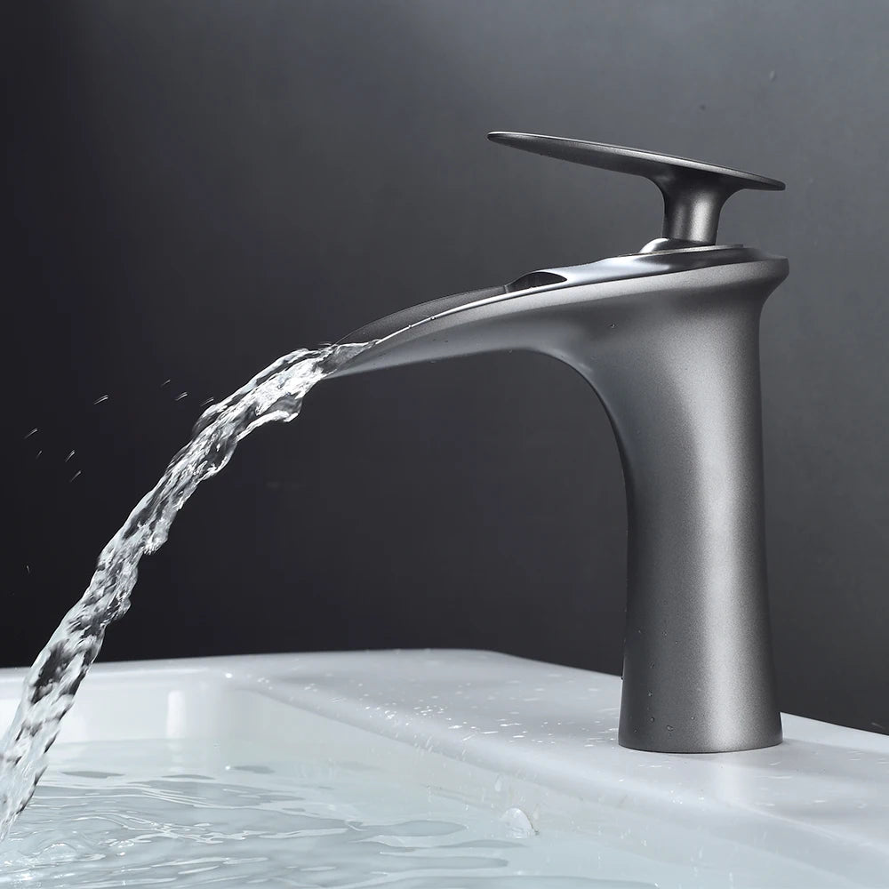 Gold Basin Faucets Waterfall Bathroom Faucet Single handle Basin Mixer Tap Bath Faucet Brass Sink Water Crane Silver 855923