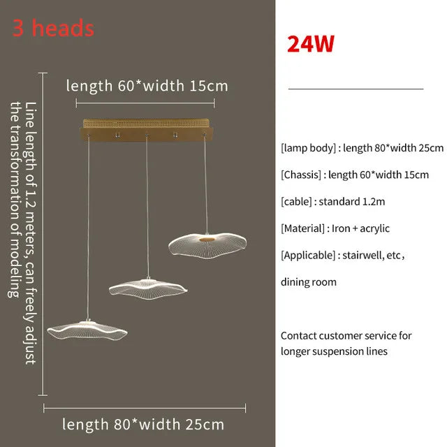 Nordic Lotus Leaf Restaurant LED Pendant Lamps Moden Chandelier for Staircase LOFT Duplex Villa Living Room Light Lustre Fixture
