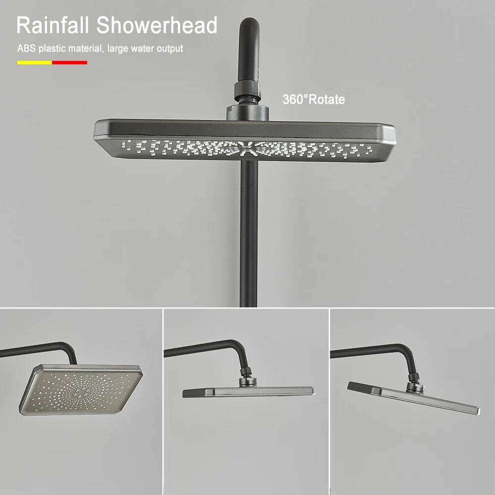 Grey Piano Digital Shower Set Intelligent Brass Bathroom Faucets Hot Cold Waterfall Tap Rainfall White Shower System Chuveiro