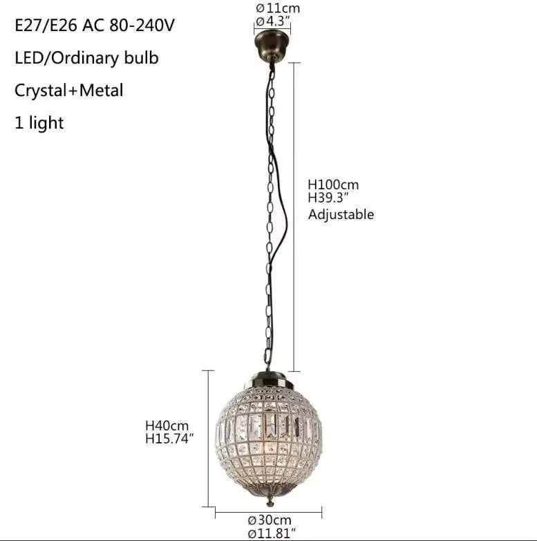 Tanaro Pendant Lamp Retro Vintage Royal Empire crystal light E27 For Living Room Bedroom Bathroom Hotel dining hanging lights