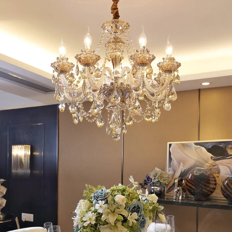 Luxury European Led Crystal Pendant Lights Living Room Lighting Decorate Chandelier Indoor Hotel Villa Hanging Lights Fixture