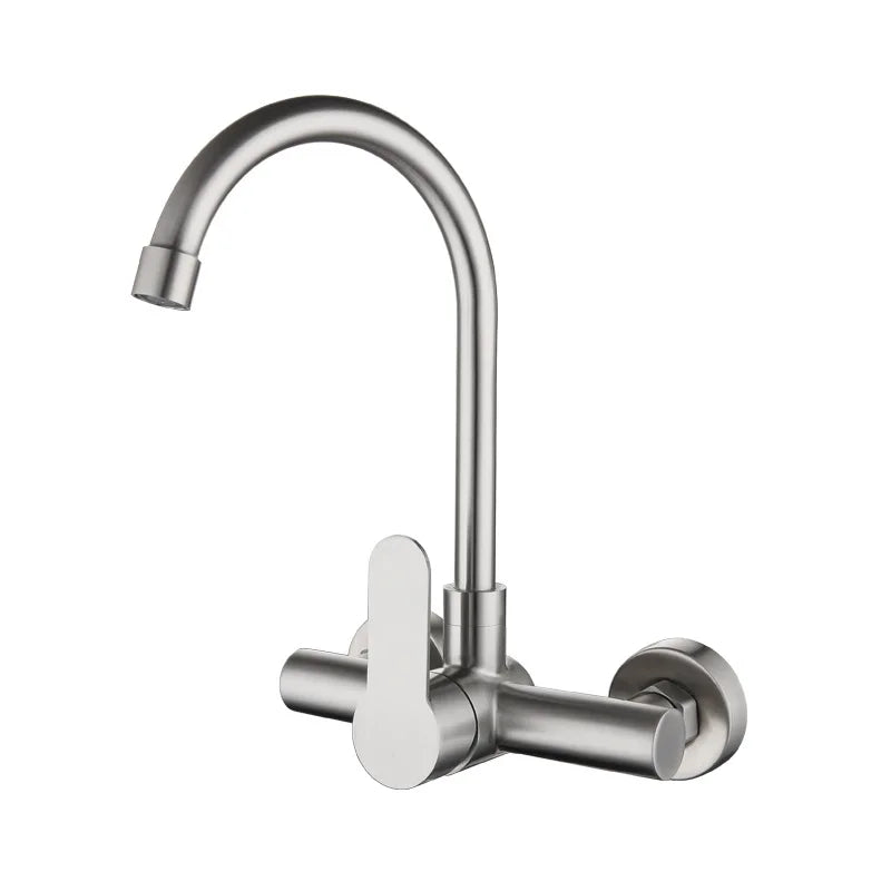 Wall Mounted Kitchen Faucet Wall Kitchen Mixers Kitchen Sink Tap 360 Degree Free Swivel Flexible Hose Double Holes Water Taps