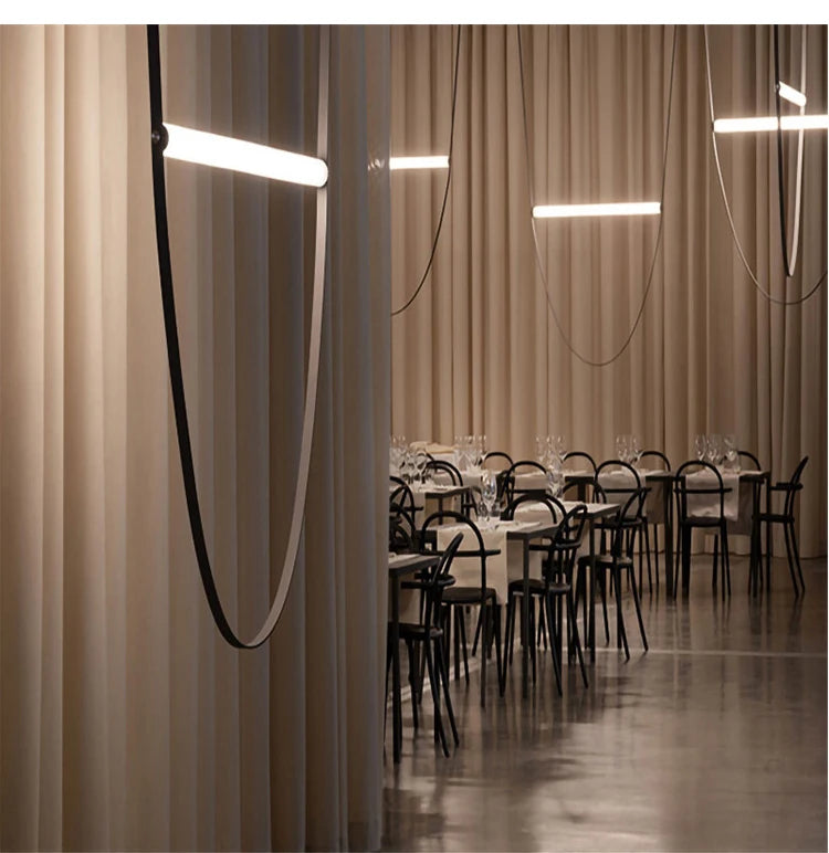 Postmodern Leather Belt Chandelier Living Room Villa Building Coffee Restaurant Glass Tube Designer Chandelier
