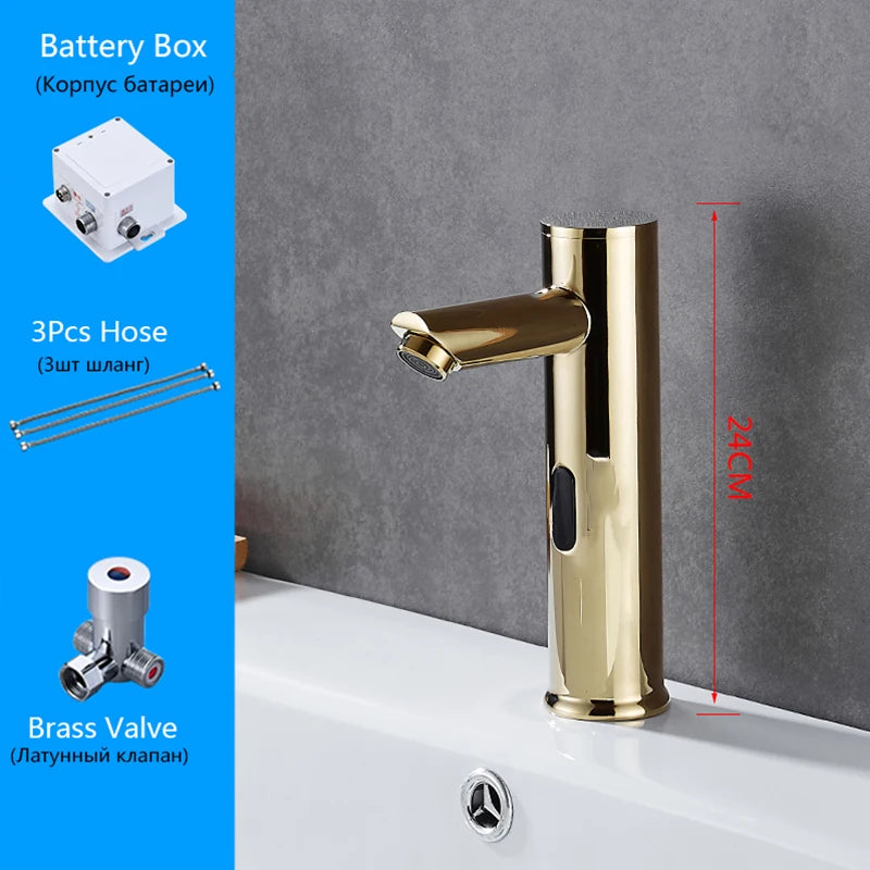 OXG Bathroom Automatic Touch Free Sensor Faucet Deck Mounted Basin Faucet Hot Cold Mixer Tap Bathroom Faucet Basin Sink Faucet