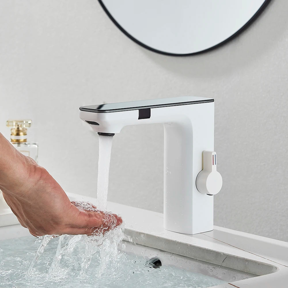 Black Gray Smart Sense Faucet Touchless Digital Display Basin Mixer Battery Power Hot Cold Mixed Water Inductive Bathroon Tap