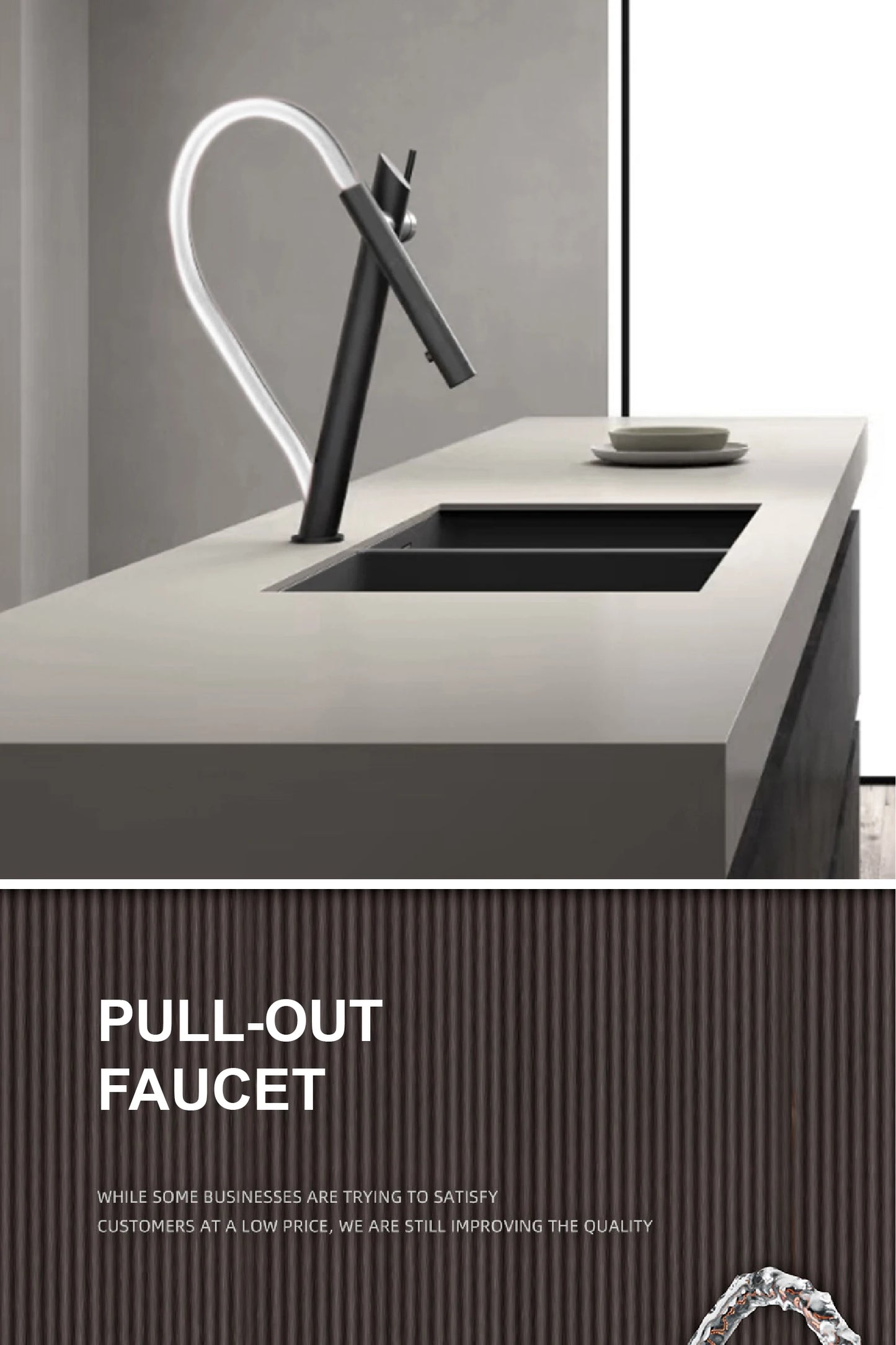 AITANA luxury brass black kitchen faucet with pull-out design, dual control magnetic suction for cold & hot 2-function sink Tap