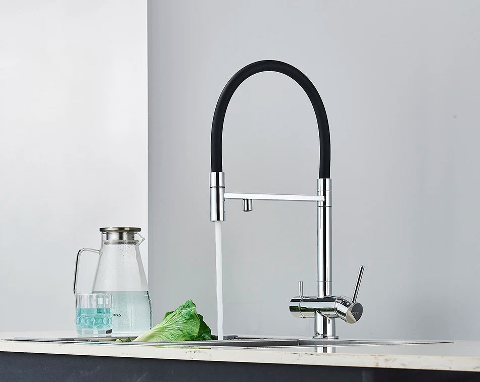 Kitchen Water Filter Faucet Dual Spout Pure Drinking Water Mixer Tap Rotation Water Purification Feature Taps Kitchen Crane