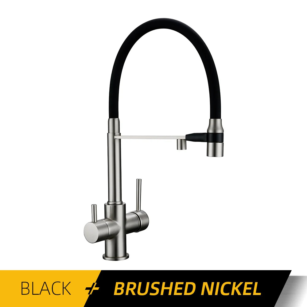 Brushed Nickel Kitchen Faucet Pull Out Double Handle Kitchen Tap Matte Chrome Kitchen Mixer Brass Single Hole 3 Ways Sink Tap