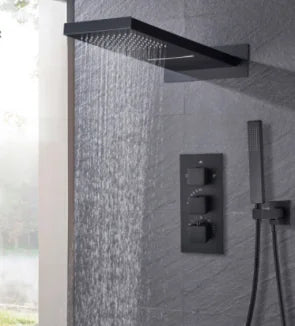 Modern Bathroom Rain Waterfall Shower Set Thermostatic Mixer Bath Shower Mixer Tap Brass Body