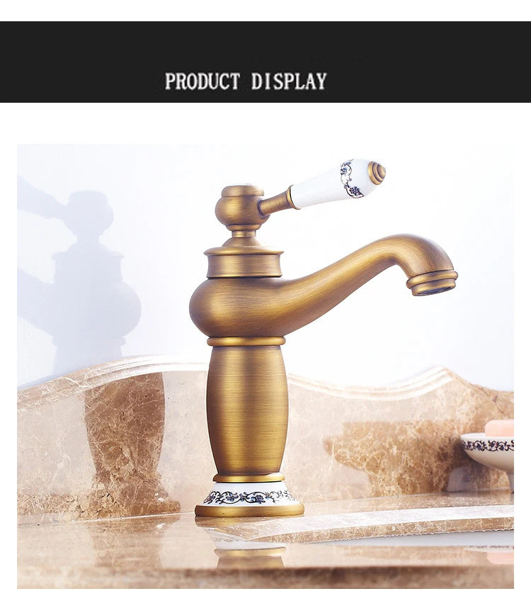 Retro European Bathroom Basin Faucets Gold Mixer Tap Ceramic Decoration Plating Chrome Single Handle Hot And Cold Deck Mounted