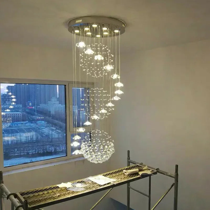 Modern Long Staircase Crystal Chandelier